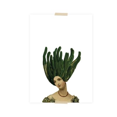 Postcard collage lady with cactus on head