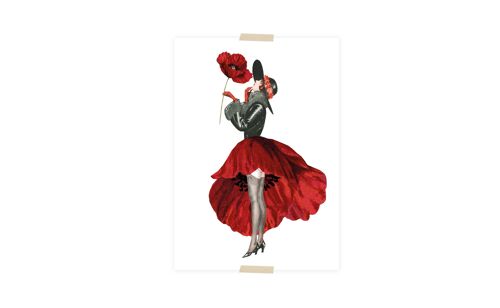 Postcard collage little lady with poppy dress