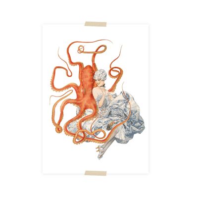 Postcard collage dametje met octopus