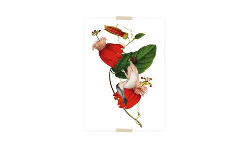 Postcard collage lady on passion flower