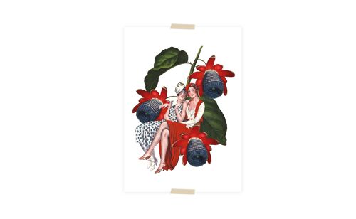 Postcard collage ladies on passion flower