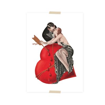 Postcard collage passionate couple on bleeding heart