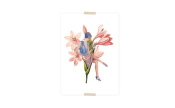 Collage de carte postale lisant la petite dame sur la fleur 1