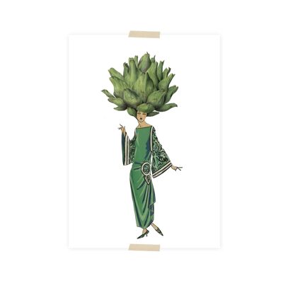Postcard collage Museum collection - lady artichoke head