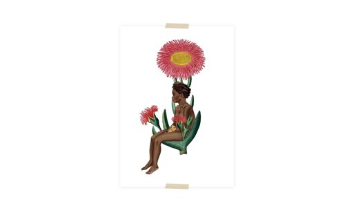 Postcard collage Museum-collectie - meisje zittend bloem
