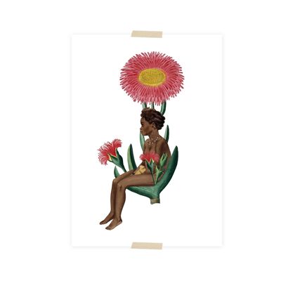 Postkartencollage Museumssammlung - sitzende Blume des Mädchens