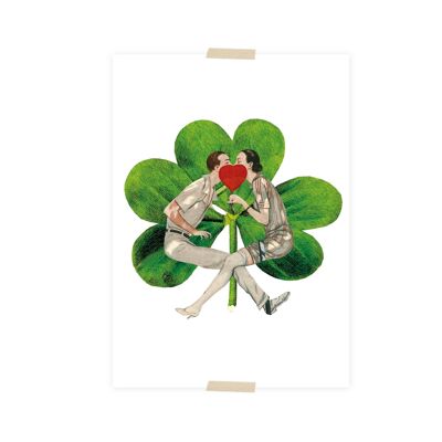 Bouquet de collage de carte postale avec trèfle à quatre feuilles