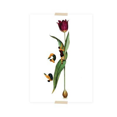 Postkarten-Collage-Tulpe mit Frühlingsfedern