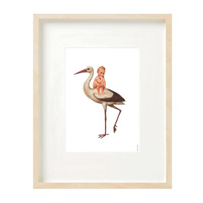 Kunstdruck (A4) Collage - Baby mit Storch