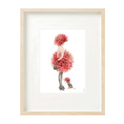 Artprint (A4) collage - signora e cane con vestito crisantemo