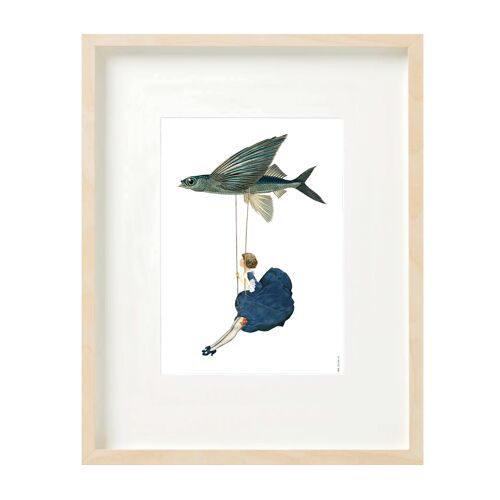 Print (A4) collage - little lady hanging on flying fish