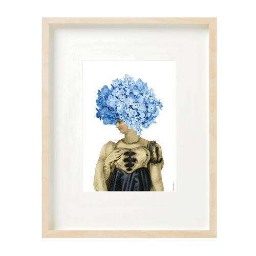 Print (A4) collage - little lady with hydrangea on her head