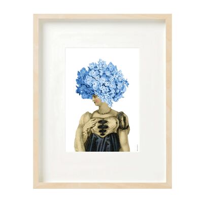 Druckcollage (A4) – kleine Dame mit Hortensie auf dem Kopf