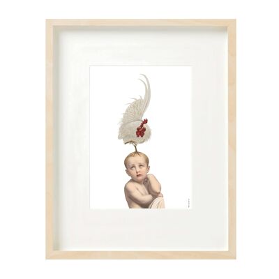 Collage impreso (A4) - niño con gallo