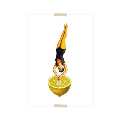 Print (A5) collage - acrobat diving into lemon