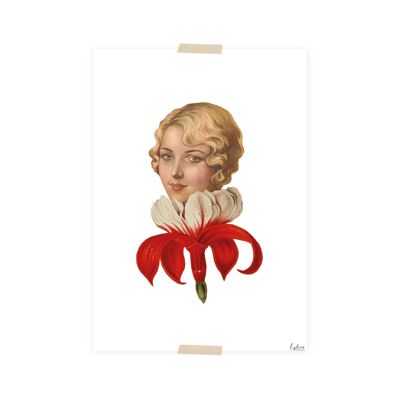 Druckcollage (A5) – Frauenkopf mit Blumenkragen