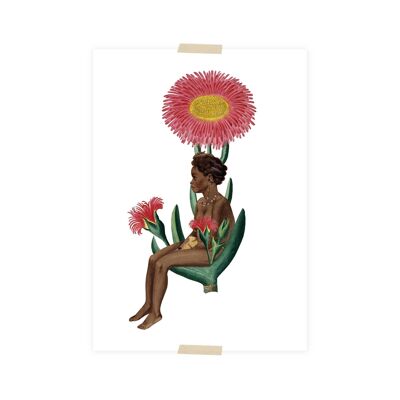 Druck (A5) Collage – Mädchen sitzende Blume
