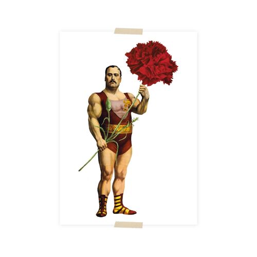 Print (A5) collage - strong man with carnation