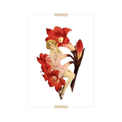 Print (A5) collage - sitting woman on amaryllis