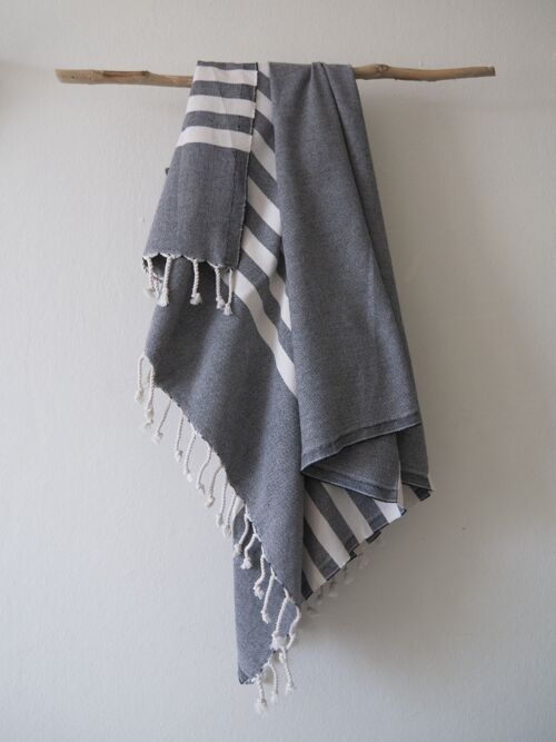 100% Cotton beach and bath towel-black with beige striped