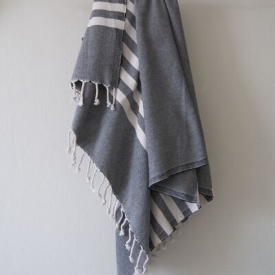 100% Cotton beach and bath towel-black with beige striped
