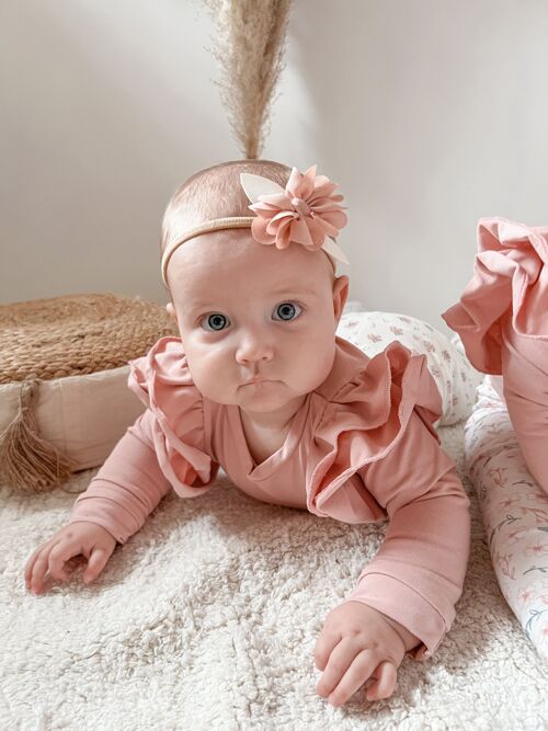 Pink bodysuit with ruffles