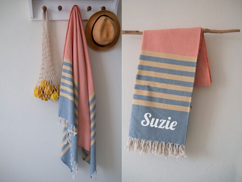 100% Cotton beach and bath towel-orange with blue and yellow striped