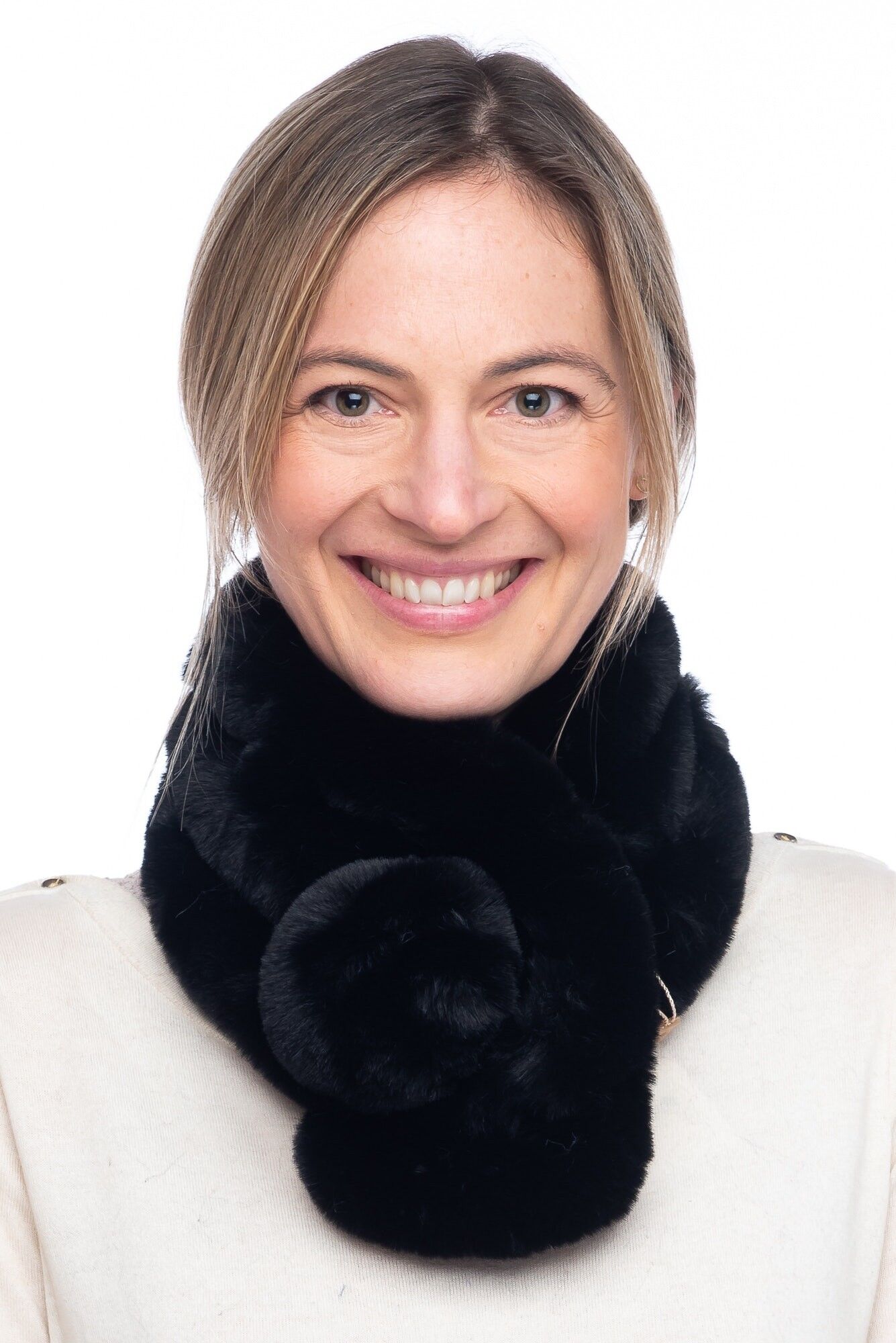 Placida FB105 Sciarpa in Pelliccia Sintetica con Grande Pom Pom