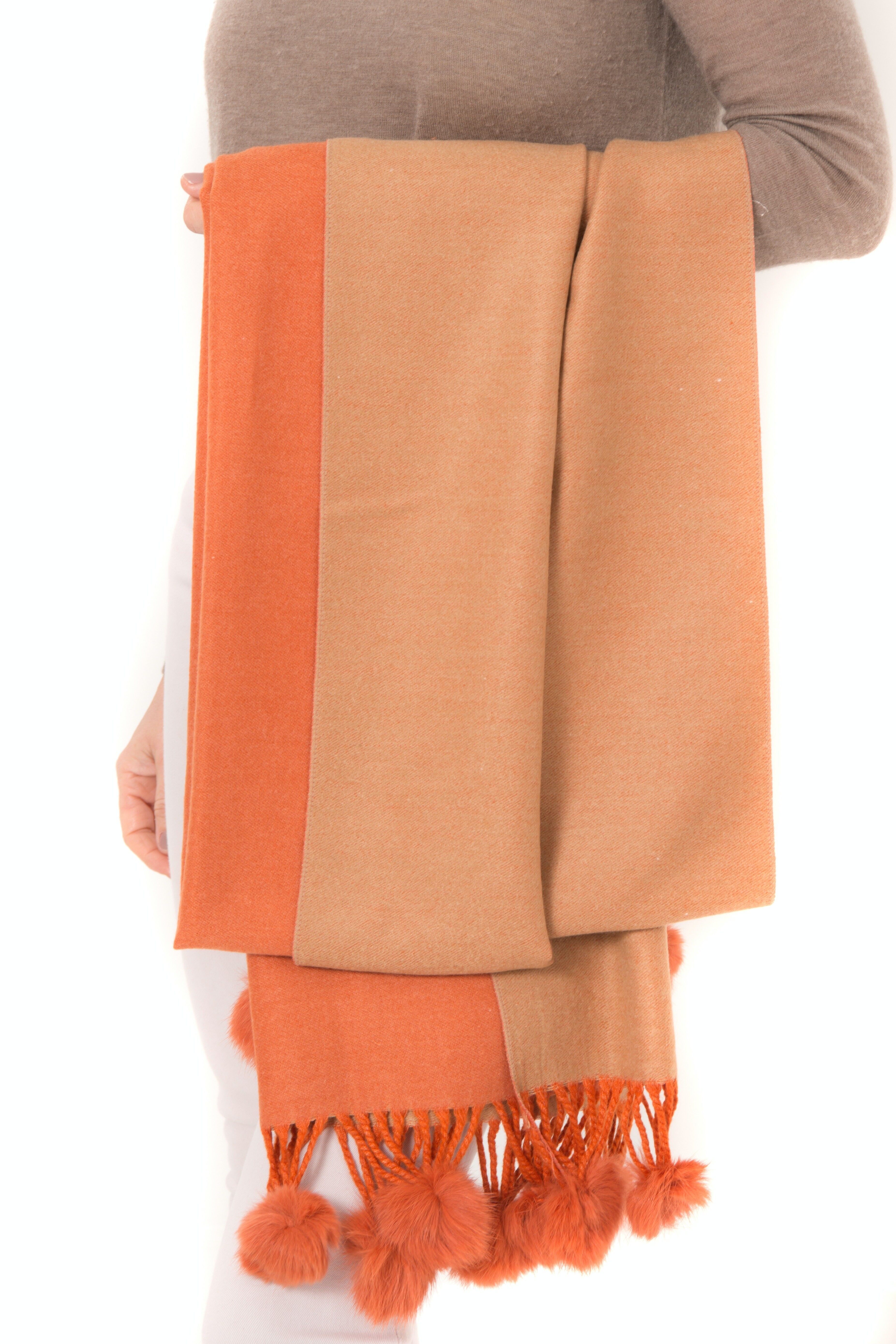Anna FB95 Two Tone Shawl With Faux Fur Pom Pom