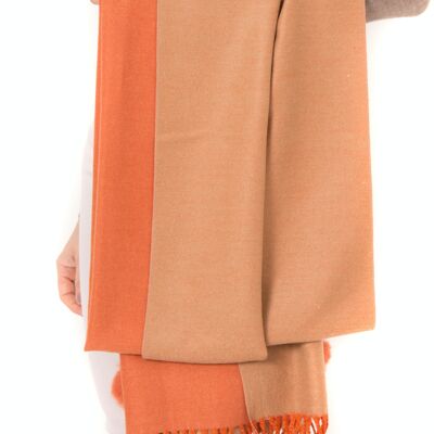 Anna FB95 Zweifarbiger Schal mit Bommel aus Kunstpelz