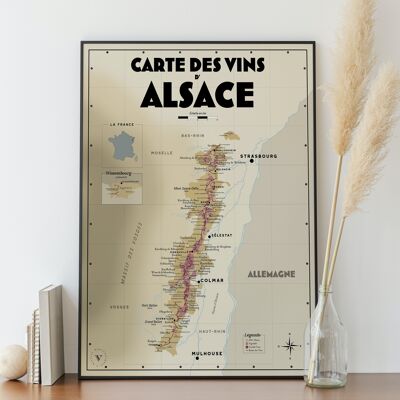 Carte des vins d'Alsace - Idée cadeau pour amoureux du vin