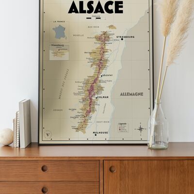 Carte des vins d'Alsace - Idée cadeau pour amoureux du vin