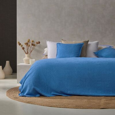 Blaue Aruba-Jacquard-Tagesdecke aus Baumwolle und Polyester