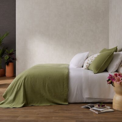 Couvre-lit jacquard coton et polyester vert Tobago