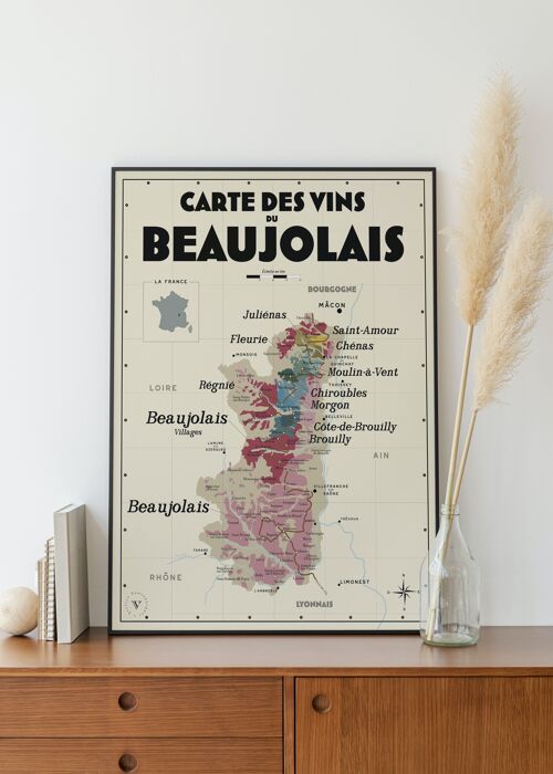 Carte des vins du Beaujolais - Idée cadeau pour amoureux du vin
