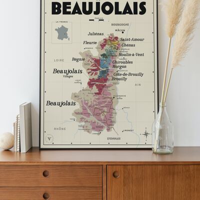 Carte des vins du Beaujolais - Idée cadeau pour amoureux du vin