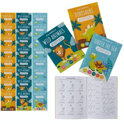 24er-Pack Mini-Aktivitätsbücher zum Ausmalen für Kinder – Lernen von Safari-Dinosauriern und Meerestieren