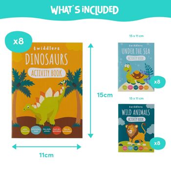 Lot de 24 mini livres d'activités à colorier pour enfants - Apprentissage des dinosaures et des animaux marins de Safari 3