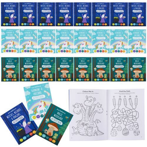 Compra Confezione da 24 mini libri di attività da colorare per bambini:  maghi, unicorni, fate e creature fantastiche all'ingrosso