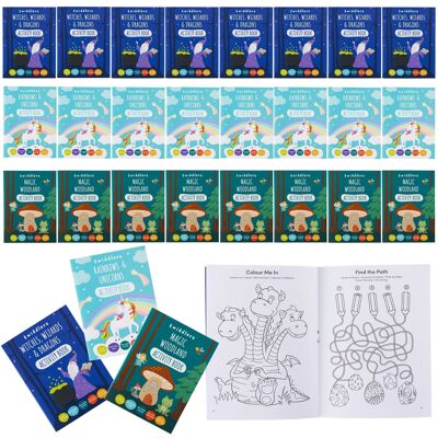 Lot de 24 mini livres d'activités à colorier pour enfants – Magicien Licornes fées et créatures fantastiques
