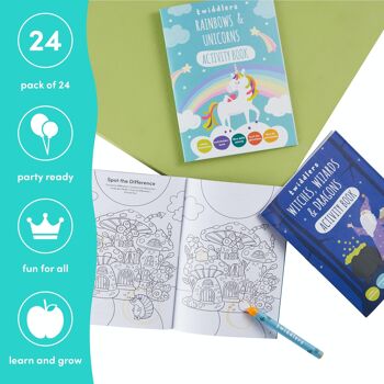 Lot de 24 mini livres d'activités à colorier pour enfants – Magicien Licornes fées et créatures fantastiques 4