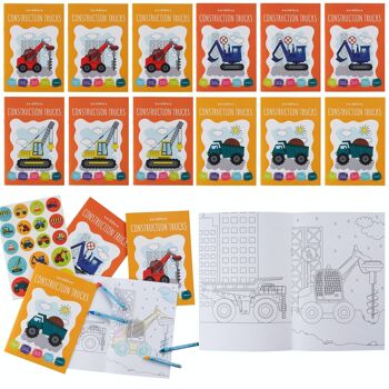 Ensemble de 12 livres de coloriage pour enfants, motifs de camions assortis à colorier avec 48 crayons et 12 feuilles d'autocollants 1