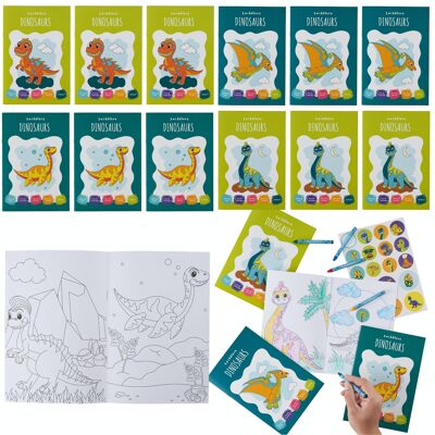 Confezione da 12 libri da colorare per bambini, formato A5 - Divertente libro di apprendimento sui dinosauri per bambini con adesivi
