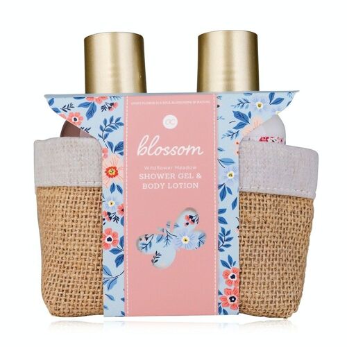 Badeset BLOSSOM in Jutekörbchen, mit Duschgel und Bodylotion, Körperpflege Geschenkset