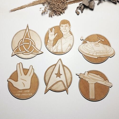 Set of 6 Star Trek Wood Coasters - Housewarming Gift - Cup Holders