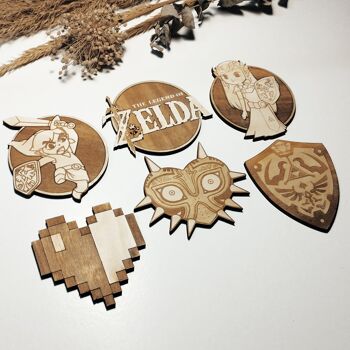 Ensemble de 6 sous-verres en bois Legend of Zelda - Cadeau de pendaison de crémaillère - Lien 2