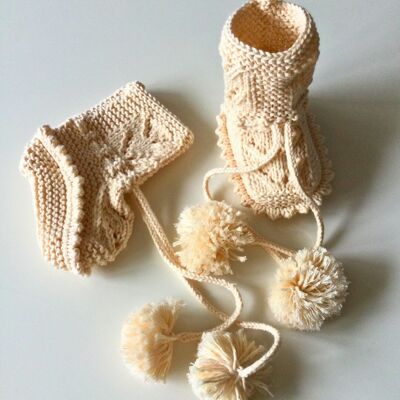 Organic Hand Knitted Leya Booties, Super Soft Organic Cotton