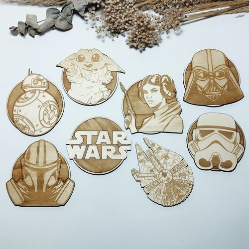 Juego de 8 posavasos de madera de Star Wars - Baby Yoda - The Mandalorian - Portavasos