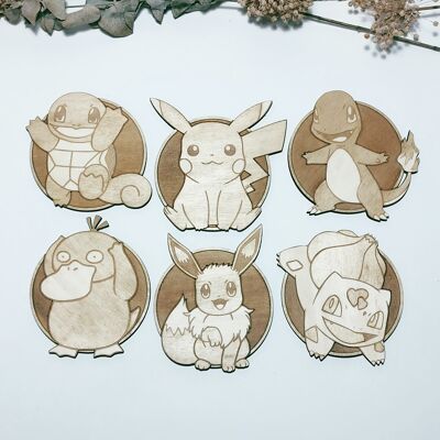 Set di 6 sottobicchieri in legno Pokemon - Scegli qualsiasi Pokémon - Portabicchieri