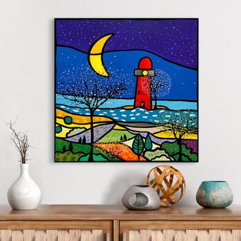 Image colorée, impression sur toile : Wallas, Le phare rouge 3